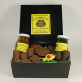 Punta Clara Kitchen Gift box with jars of preserves and assorted chocolate candies and chocolate fish