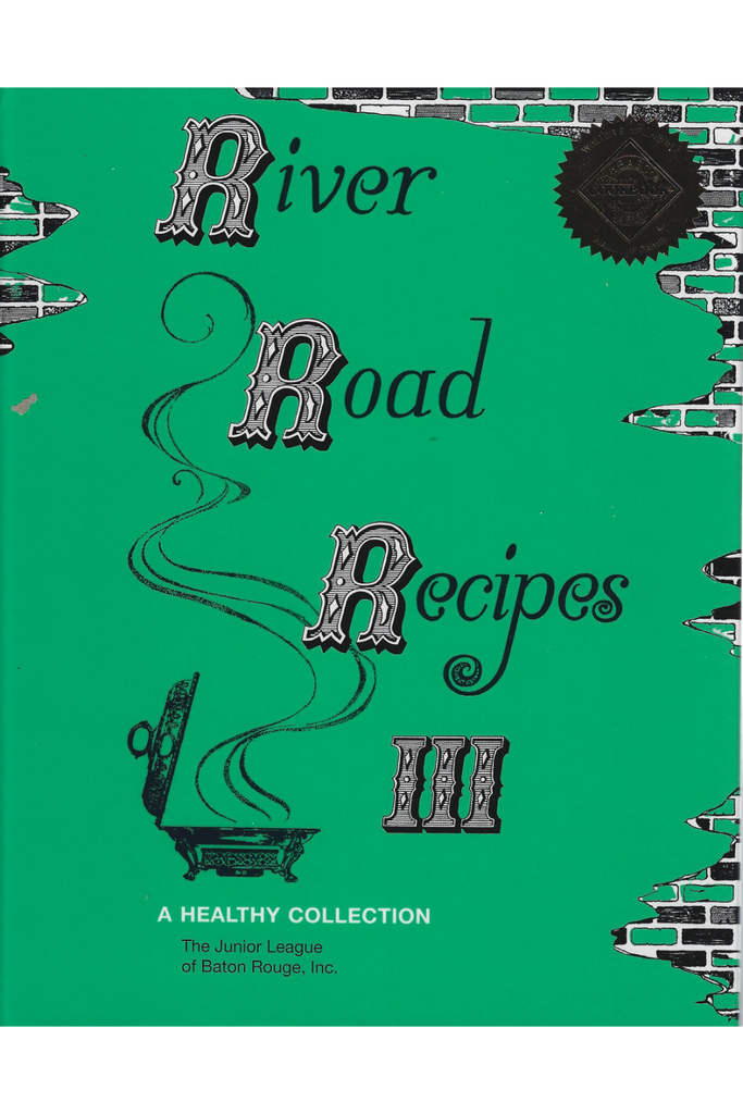 Book cover of 'River Road Recipes III' with green background and decorative text.